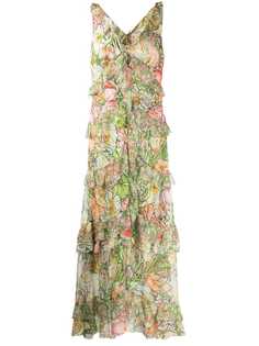 Marchesa Notte платье макси с оборками и цветочным принтом