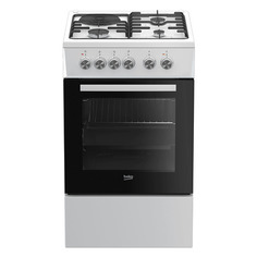 Газовая плита Beko FSS53000DW, электрическая духовка, без крышки, белый и черный