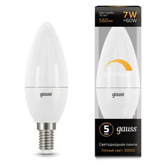 Упаковка ламп LED GAUSS E14, свеча, 7Вт, 3000К, белый теплый, E14, 10 шт. [103101107-d]