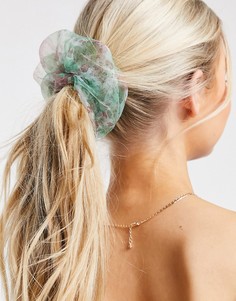 Большая резинка для волос с мелким цветочным принтом из органзы Pieces-Многоцветный