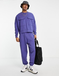 Фиолетовый укороченный свитшот с карманами в утилитарном стиле (от комплекта) ASOS DESIGN-Голубой