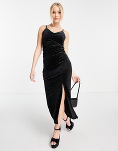 Черное платье миди на бретельках с разрезом спереди Urban Revivo-Черный цвет