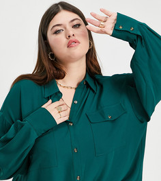 Бирюзовая oversized-рубашка со складками Extro & Vert Plus-Зеленый цвет