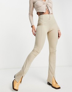 Светло-бежевые брюки клеш с разрезами снизу Topshop-Светло-бежевый цвет