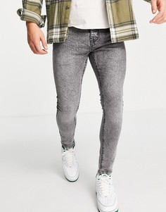 Серые зауженные джинсы с эффектом кислотной стирки Brave Soul-Серый