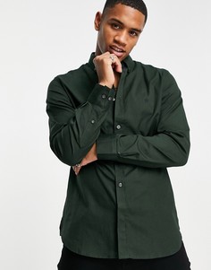 Оксфордская однотонная рубашка с длинными рукавами темно-зеленого цвета French Connection-Зеленый цвет