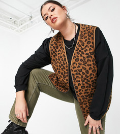 Oversized-жилет с начесом и леопардовым принтом Native Youth Plus-Коричневый цвет
