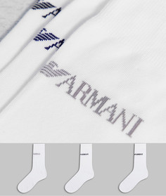 Набор из 3 пар носков белого цвета с логотипом-надписью Emporio Armani Bodywear-Белый
