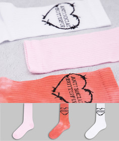 Набор из 3 пар носков разных цветов с розовыми носками с эффектом тай-дай и надписью "Anti Social Butterfly" New Girl Order-Разноцветный
