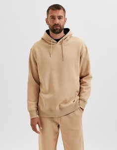 Oversized-худи бежевого цвета с контрастным капюшоном (от комплекта) Selected Homme-Светло-бежевый цвет