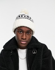 Шапка цвета экрю с помпоном и синим узором Фэйр-Айл из переработанного материала Topman-Белый