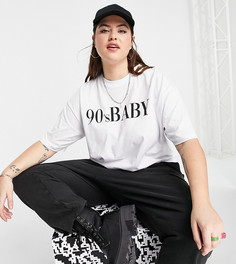 Белая oversized-футболка с принтом "90s Baby" спереди ASOS DESIGN Curve-Белый