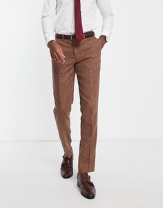 Узкие свадебные брюки из смесовой шерсти с узором «в елочку» Gianni Feraud-Коричневый цвет