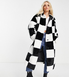 Черно-белая шуба из искусственного меха в стиле oversized ASOS DESIGN Petite-Разноцветный