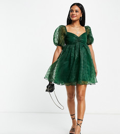 Эксклюзивное изумрудно-зеленое платье мини с принтом в горошек Lace & Beads-Зеленый цвет
