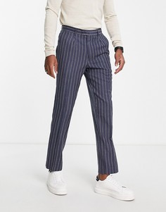 Прямые костюмные брюки в тонкую полоску с широкими штанинами Gianni Feraud-Голубой