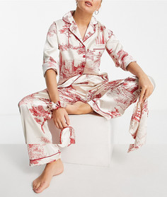 Атласный подарочный пижамный комплект из 5 предметов с красным принтом Night-Белый