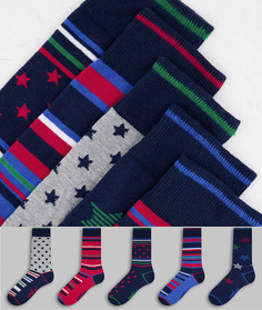 Набор из 5 пар носков темно-синего цвета с принтом звезд Original Penguin-Темно-синий