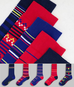 Набор из 5 пар праздничных носков темно-синего цвета с принтом Original Penguin-Темно-синий