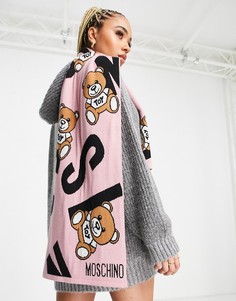 Розовый шарф с принтом плюшевых мишек и логотипом Moschino-Розовый цвет