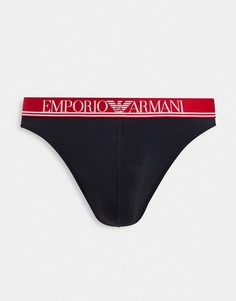 Черные сетчатые стринги из микрофибры с красным поясом Emporio Armani Bodywear-Черный цвет