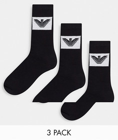 Набор из 3 пар черных носков с контрастным прямоугольным логотипом Emporio Armani Bodywear-Черный цвет