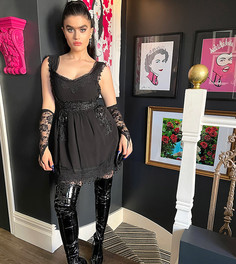 Черное платье мини на бретелях с прозрачными вставками Labelrail x Sophia Hadjipanteli-Черный цвет