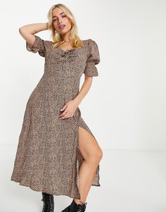 Коричневое платье макси с присборенный вырезом и леопардовым принтом In The Style x Olivia Bowen-Разноцветный