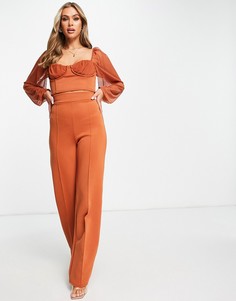 Брюки рыжего цвета с широкими штанинами от комплекта Fashionkilla-Оранжевый цвет