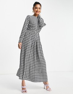 Темно-синее платье макси с геометрическим цветочным принтом Trendyol-Голубой