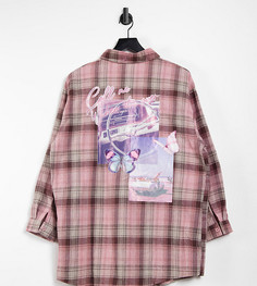Розовая oversized-рубашка в клетку с графическим принтом Missguided Petite-Розовый цвет