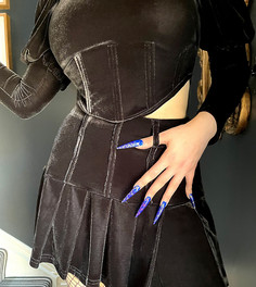 Черная мини-юбка со складками и корсетом из бархата от комплекта Labelrail x Sophia Hadjipanteli-Черный цвет