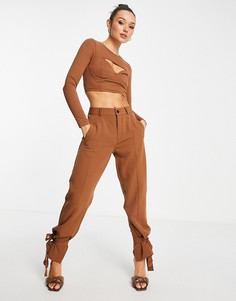 Коричневые брюки с завязками на щиколотке Extro & Vert-Коричневый цвет