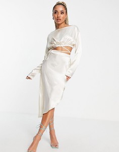 Атласная юбка миди кремового цвета с запахом от комплекта Femme Luxe-Светло-бежевый цвет
