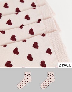 Набор из 2 пар розовых носков из органического хлопка с сердечками Monki-Розовый цвет