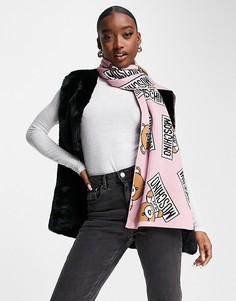 Розовый шарф с принтом плюшевых мишек и логотипом Moschino-Розовый цвет