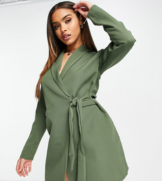 Эксклюзивное платье-блейзер с завязкой спереди цвета хаки Rebellious Fashion-Зеленый цвет