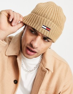 Бежевая базовая шапка-бини в рубчик Tommy Jeans-Светло-бежевый цвет