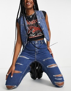 Синие джинсы с суперрваной отделкой Topshop Joni-Голубой