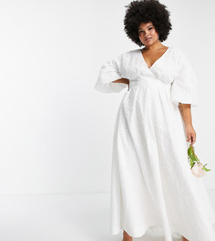 Свадебное платье с фактурным цветочным узором и плиссировкой на талии ASOS EDITION Curve Winnie-Белый
