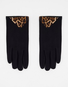 Черные перчатки с леопардовым принтом Boardmans-Черный цвет