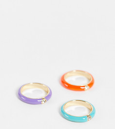 Эксклюзивный набор из 3 колец с покрытием эмалью ярких пастельных оттенков Big Metal London-Разноцветный