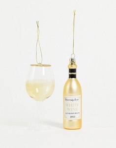 Набор новогодних украшений в виде бутылки белого вина и бокала Sass & Belle-Разноцветный