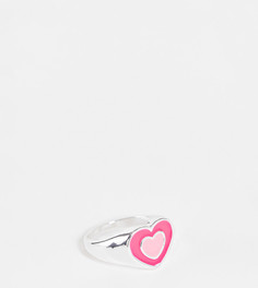 Броское серебристое кольцо в форме сердца с розовой эмалью Big Metal London Exclusive-Розовый цвет