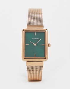 Женские часы цвета розового золота с зеленым квадратным циферблатом Sekonda-Золотистый