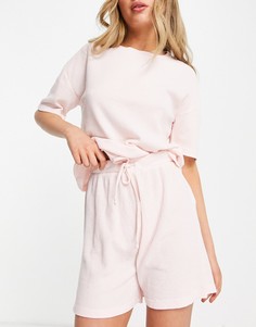 Светло-розовый вафельный пижамный комплект из футболки и шорт Wednesdays Girl-Розовый цвет