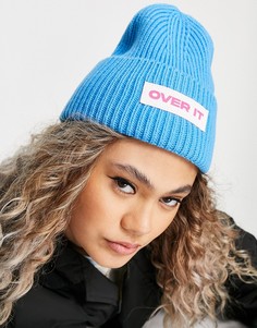Синяя шапка-бини в рубчик с надписью "Over it" New Girl Order-Голубой