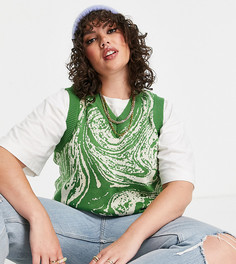 Свободный зеленый свитер-жилет с мраморным узором (от комплекта) Daisy Street Plus-Зеленый цвет