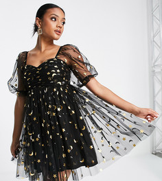 Черное oversized-платье мини со звездным принтом Lace & Beads Exclusive-Черный цвет