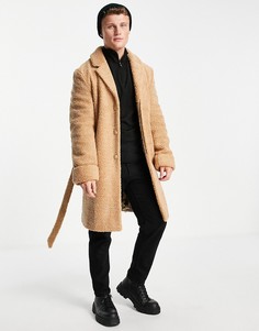 Пальто из искусственного меха с поясом Harry Brown-Светло-бежевый цвет